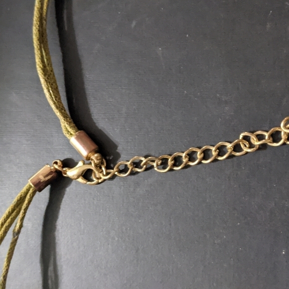 Gold Tone Brown Orange Amber Colored Enamel Geometric Statement Necklace - Picture 3 of 4